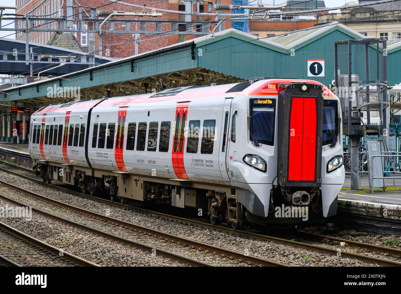 Newport, UK - March 22, 2024; Transport for Wales DMU at Newport with passenger train service Stock Photo