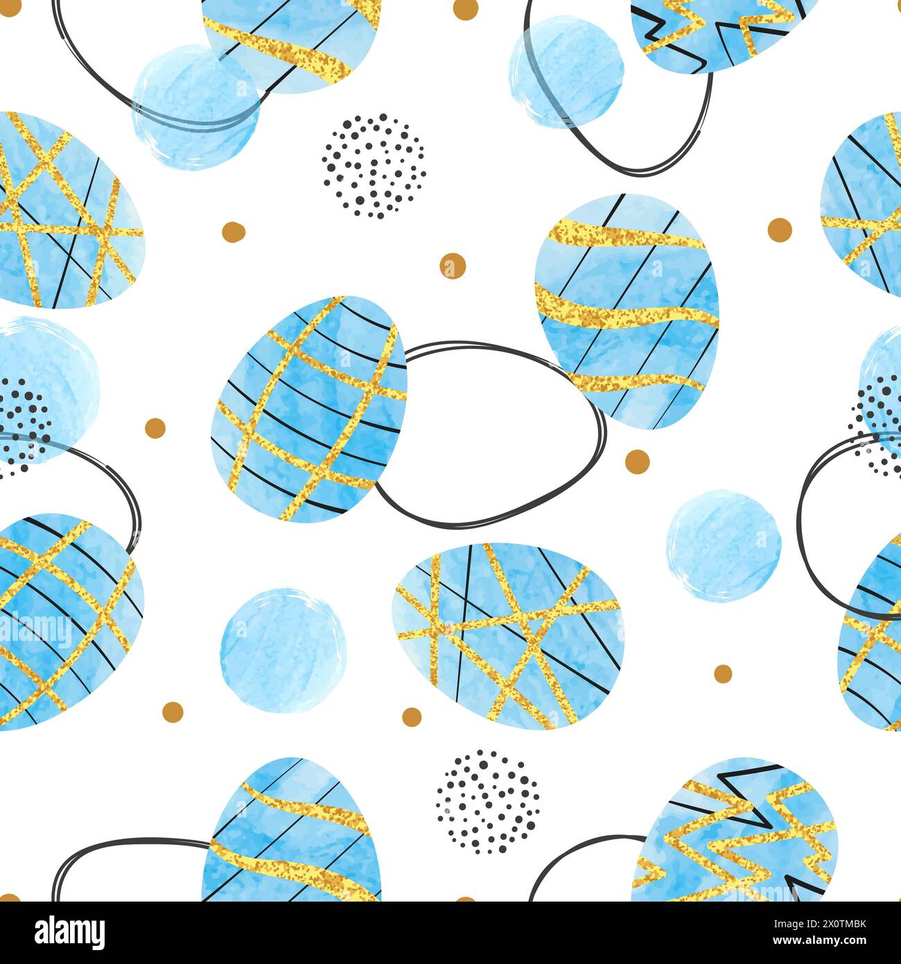 Easter eggs pattern. Vector watercolor seamless background Stock Vector