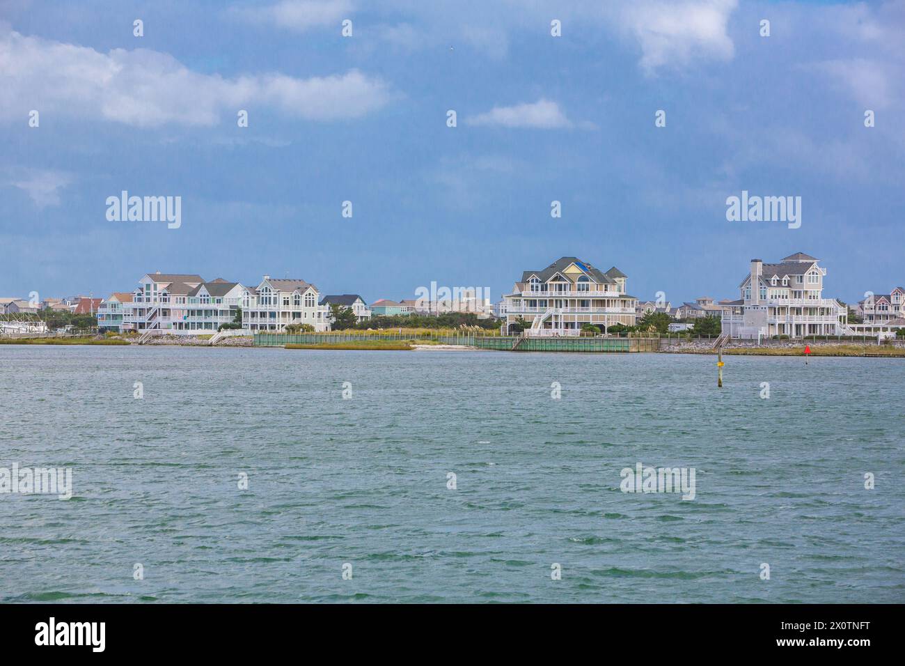 Outer Banks, North Carolina.  Pamlico Sound, Approaching Hatteras Village on the Ocracoke ferry. Stock Photo
