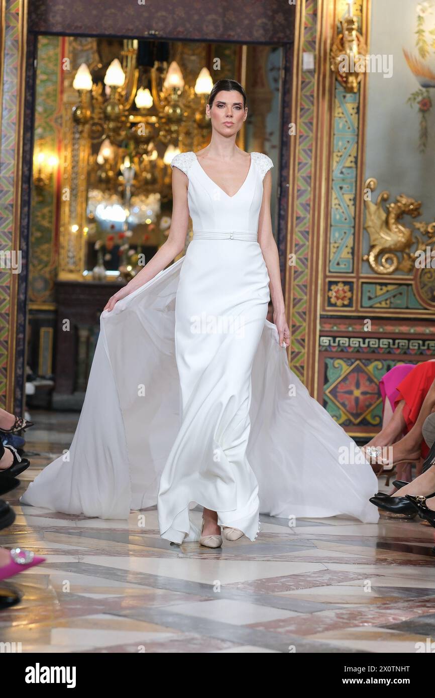 model showcases creations by Silvia Fernandez during the Atelier Couture bridal catwalk within Madrid Fashion Week, at Santa Isabel Palace in Madrid. 13 marzo, 2024 Spain Featuring: model Where: Madrid, Spain When: 13 Mar 2024 Credit: Oscar Gonzalez/WENN Stock Photo