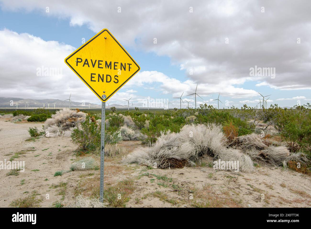 Wind turbines in the high Mojave desert of Kern County north-west of Lancaster, California. Stock Photo