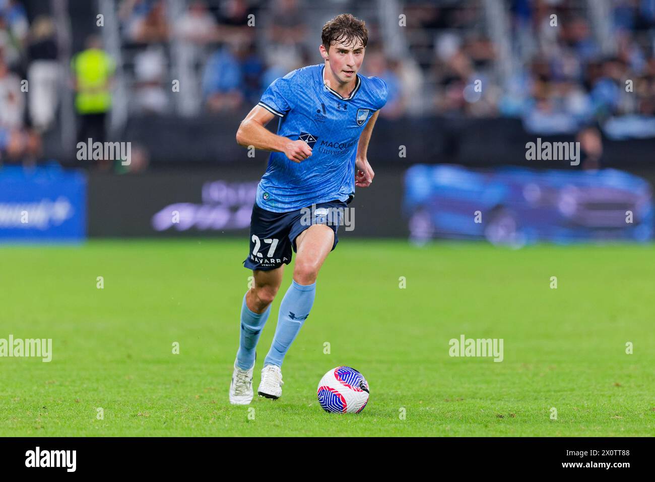 Sydney, Australia. 13th Apr, 2024. Hayden Matthews of Sydney FC controls the ball during the A-League Men Rd24 match between Sydney FC and the Wanderers at Allianz Stadium on April 13, 2024 in Sydney, Australia. Credit: IOIO IMAGES/Alamy Live News Stock Photo