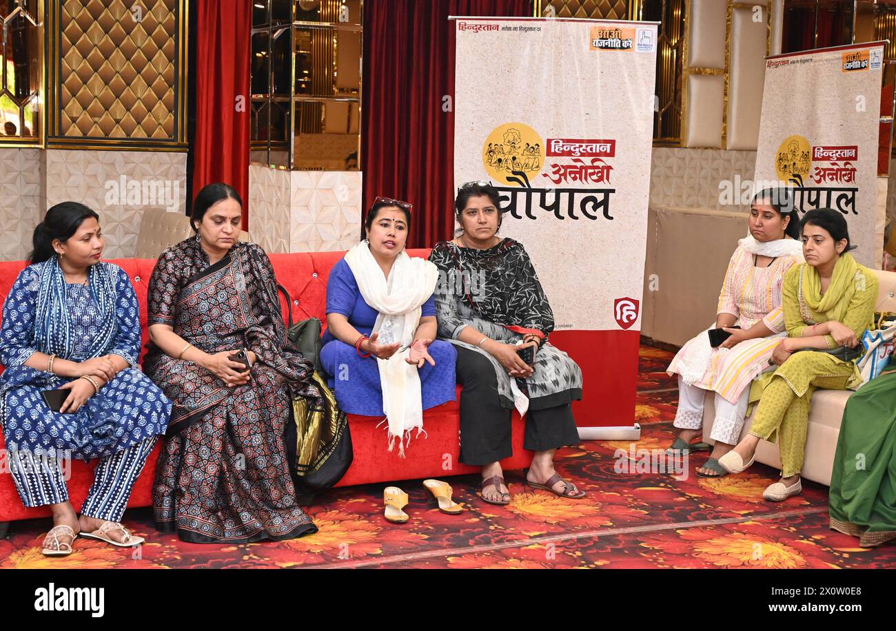 New Delhi, India. 13th Apr, 2024. NEW DELHI, INDIA - APRIL 13: Women of East Delhi Lok Sabha constituency participating in Anokhi Panchayat (women parliament) for upcoming Lok Sabha election at Raghu Nath Temple Krishana Nagar, on April 13, 2024 in New Delhi, India. (Photo by Sonu Mehta/Hindustan Times/Sipa USA ) Credit: Sipa USA/Alamy Live News Stock Photo