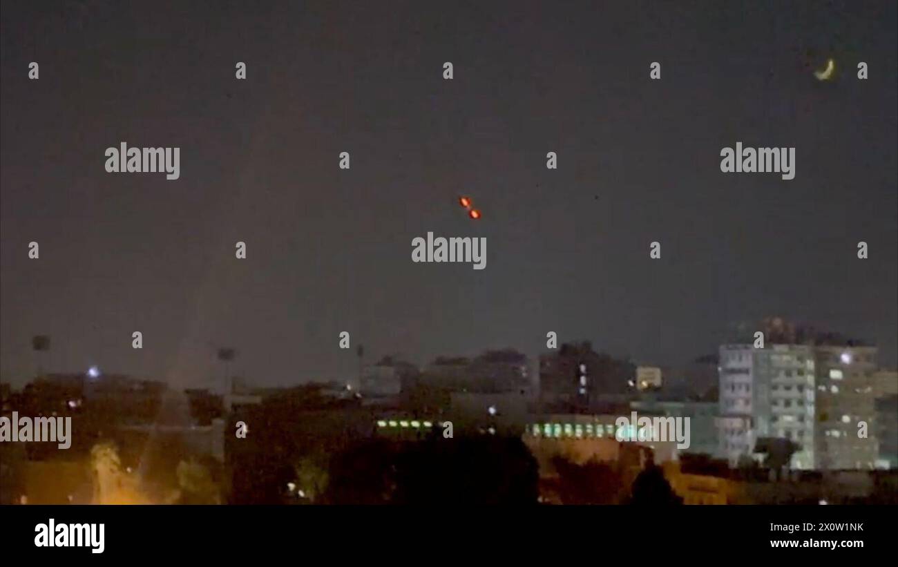 Damascus. 14th Apr, 2024. This screenshot captured from a video footage