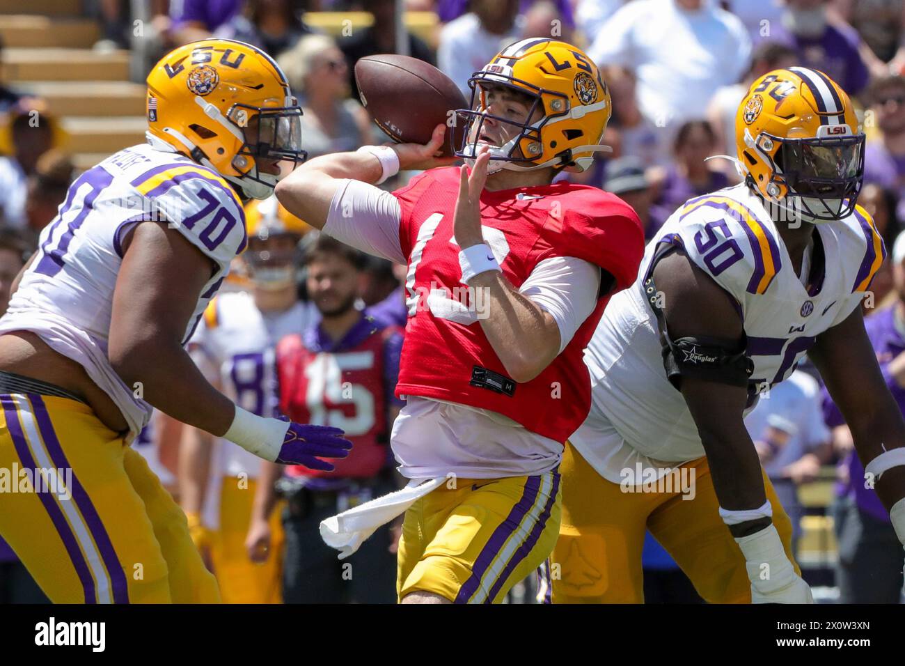 Garrett Spring Baton Rouge Baton Rouge, LA, USA. 13th Apr, 2024. LSU quarterback Garrett Nussmeier ...