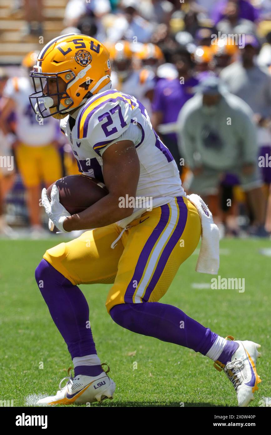 Baton Rouge, LA, USA. 13th Apr, 2024. LSU running back Josh Williams