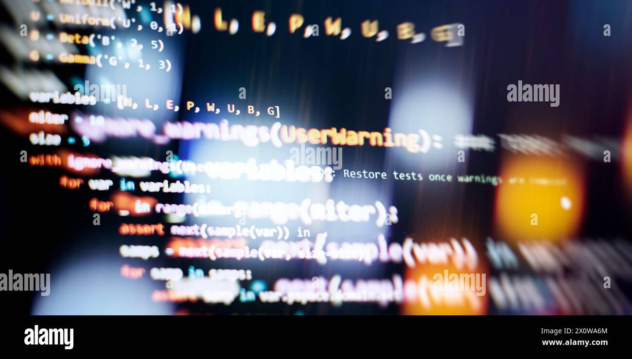 Cyber space concept. programming code on computer screen . Stock Photo