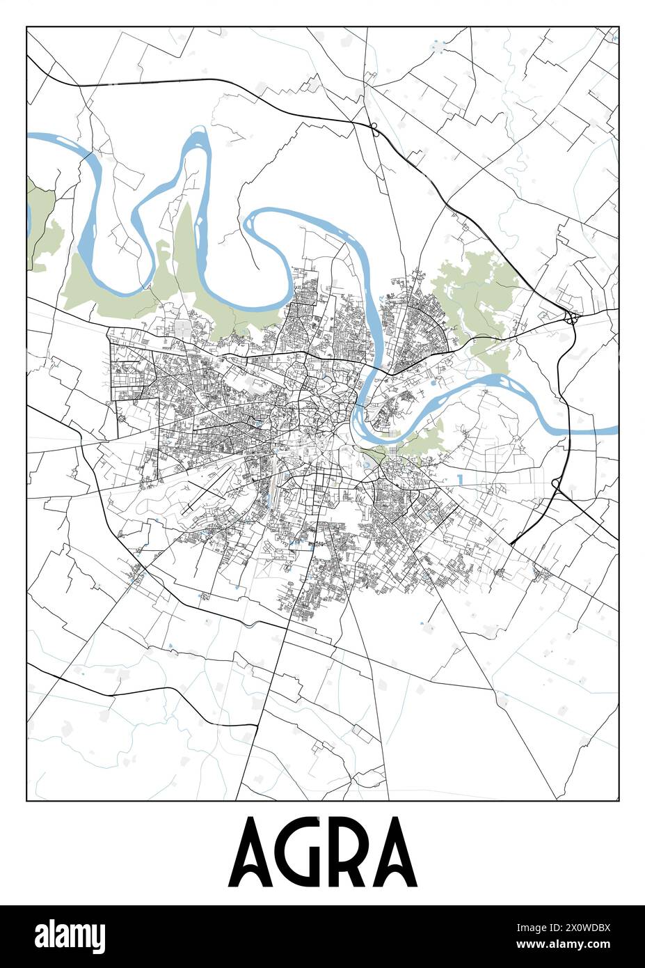 Poster map art of Agra, Uttar Pradesh, India Stock Vector