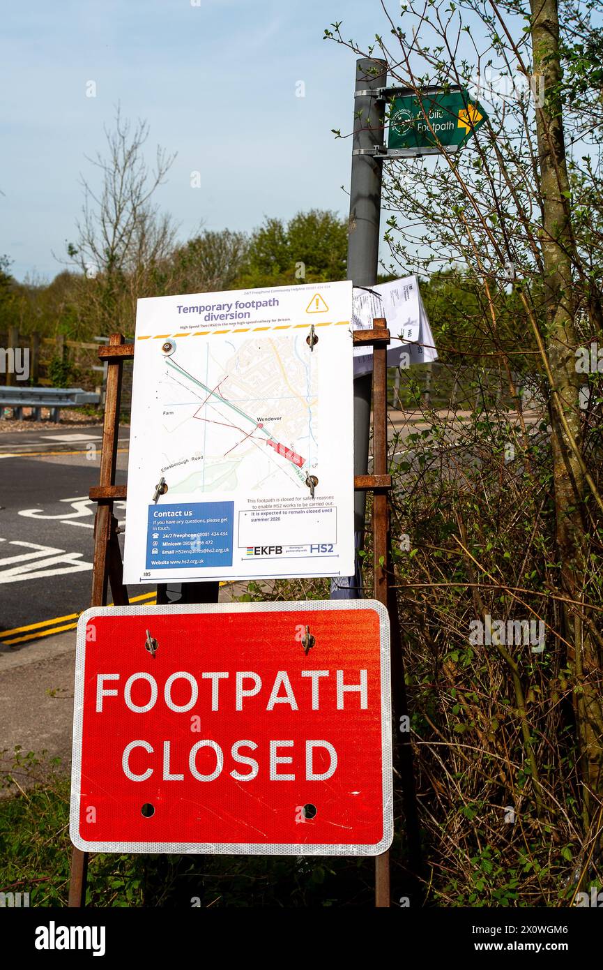 Wendover, UK. 13th April, 2024. A notice from HS2 posted on a lampost