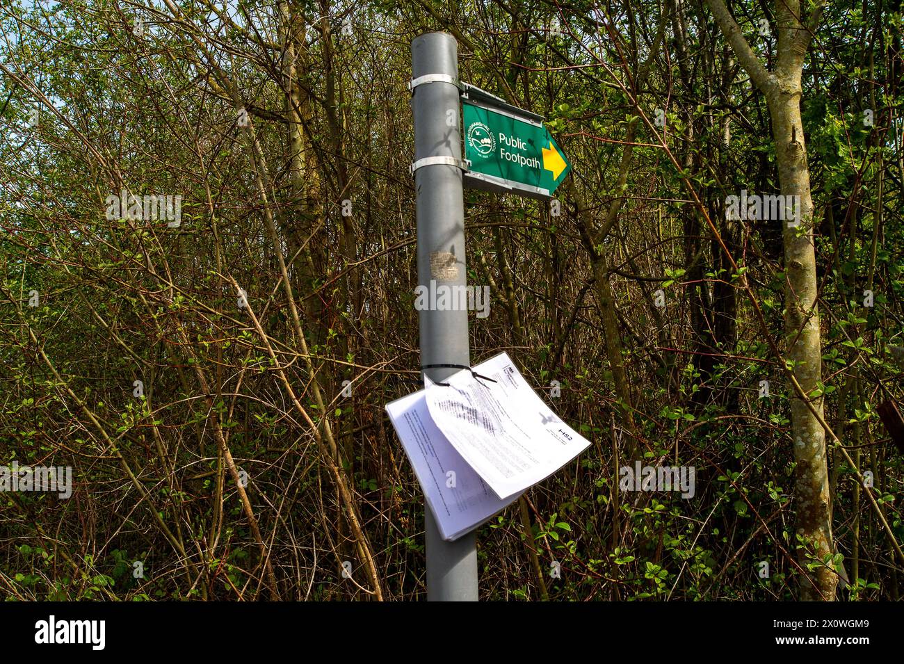 Wendover, UK. 13th April, 2024. A notice from HS2 posted on a lampost