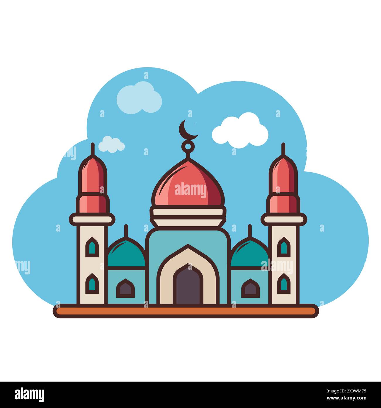 Modern line art Islamic Mosque, white background, Vector Mosque icon ...