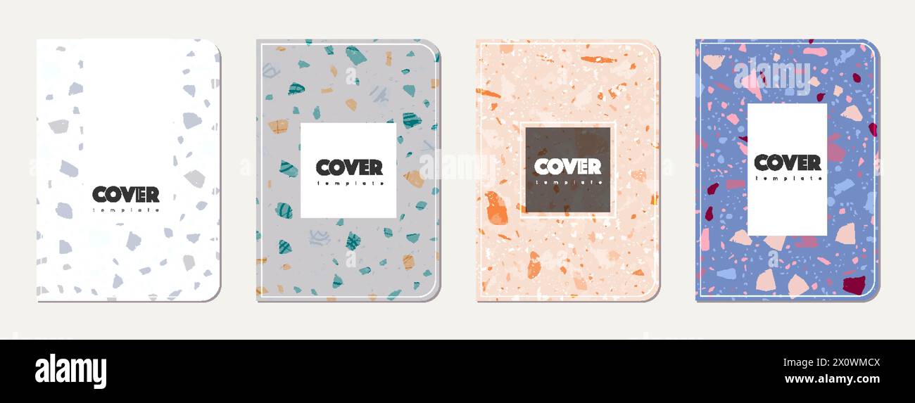 Note book cover design. Terrazzo abstract background made of natural ...