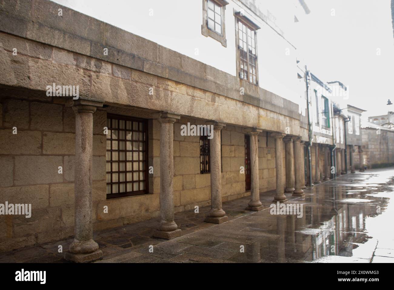 At Baiona - Spain -  on november 2023 -historic center of the town with old architectures Stock Photo