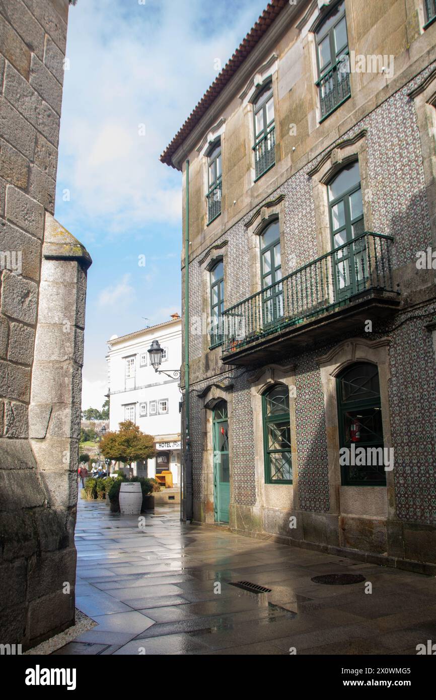 At Baiona - Spain -  on november 2023 -historic center of the town with old architectures Stock Photo