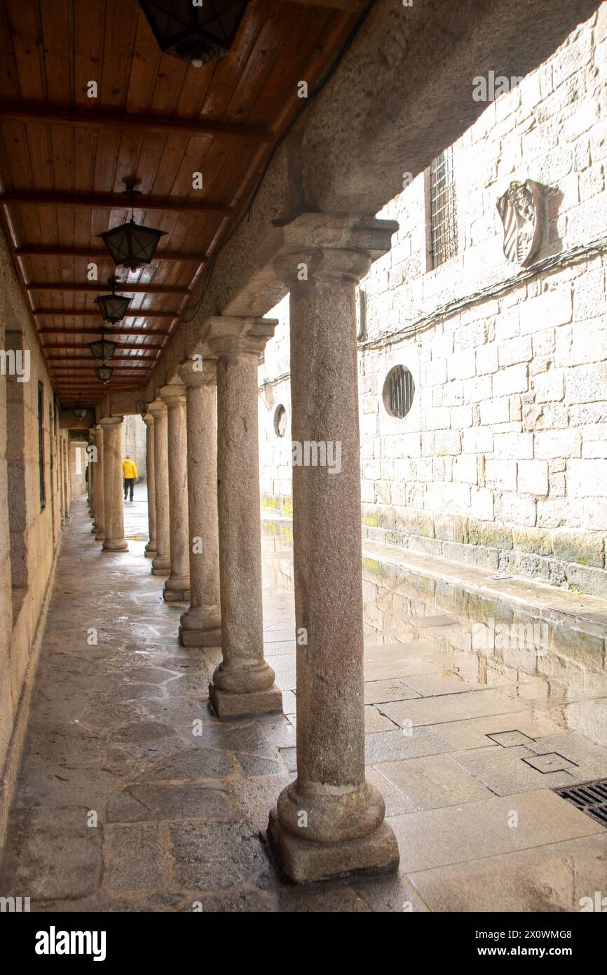 At Baiona - Spain -  on november 2023 -historic center of the town with old architectures Stock Photo