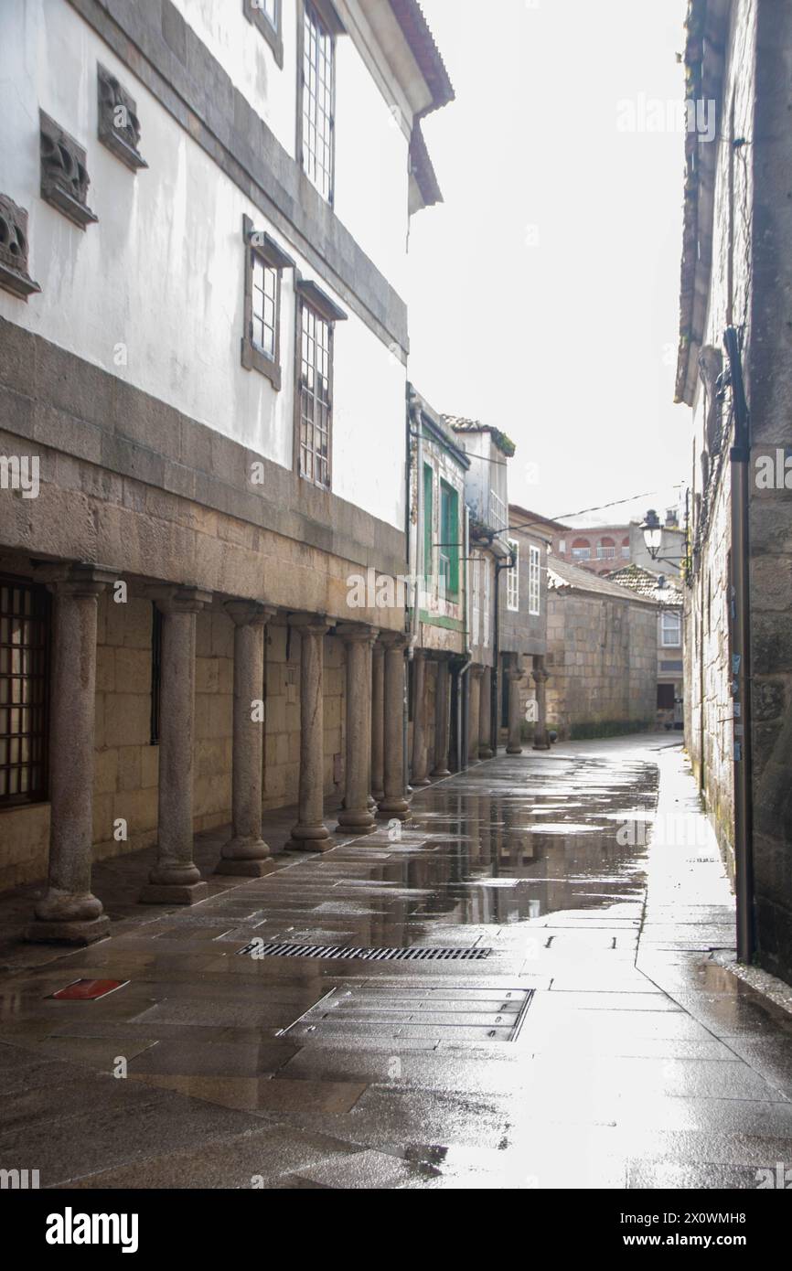 At Baiona - Spain -  on november 2023 -historic center of the town with old architectures Stock Photo