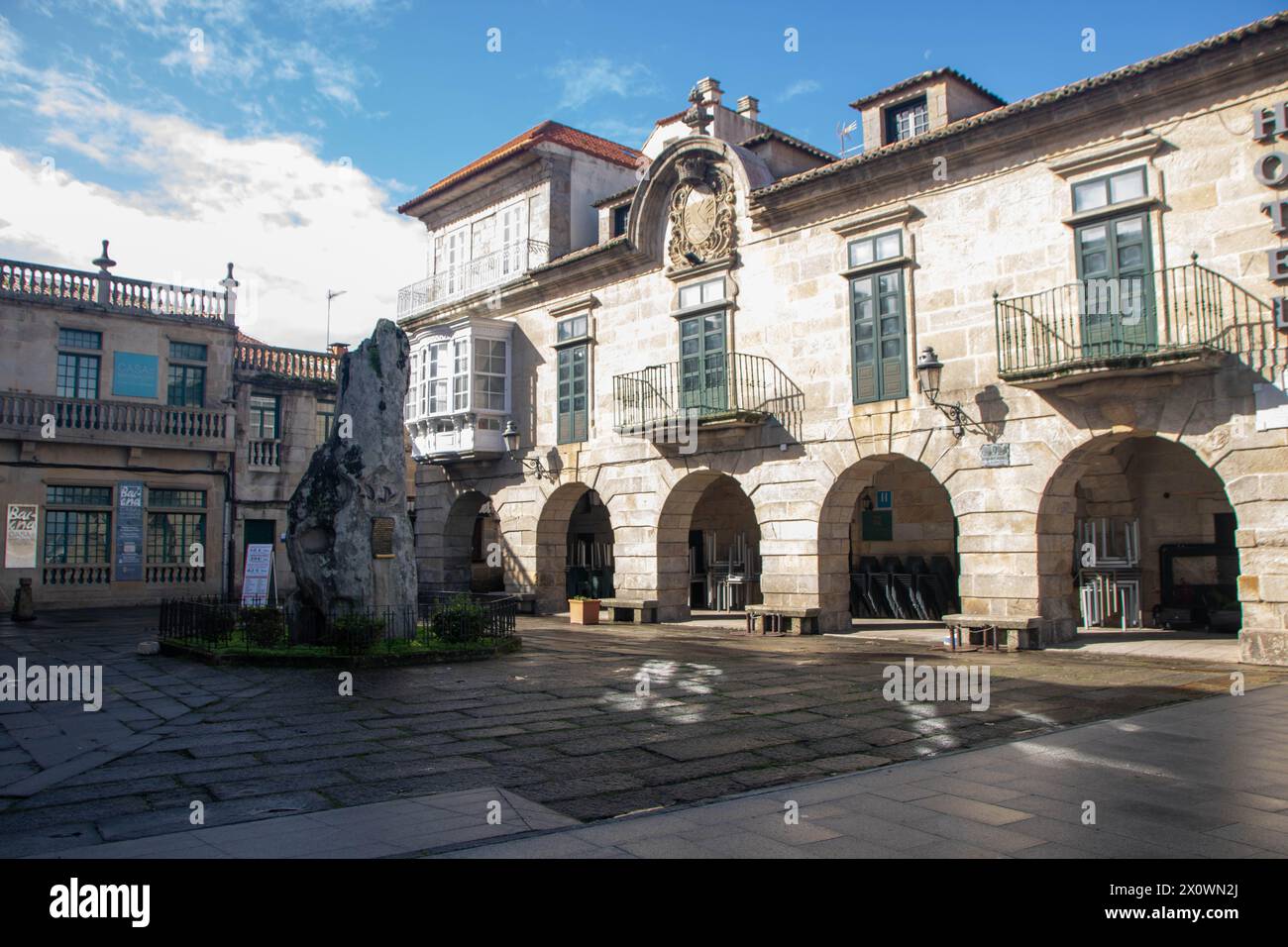 At Baiona - Spain -  on november 2023 - the main square of the town Stock Photo