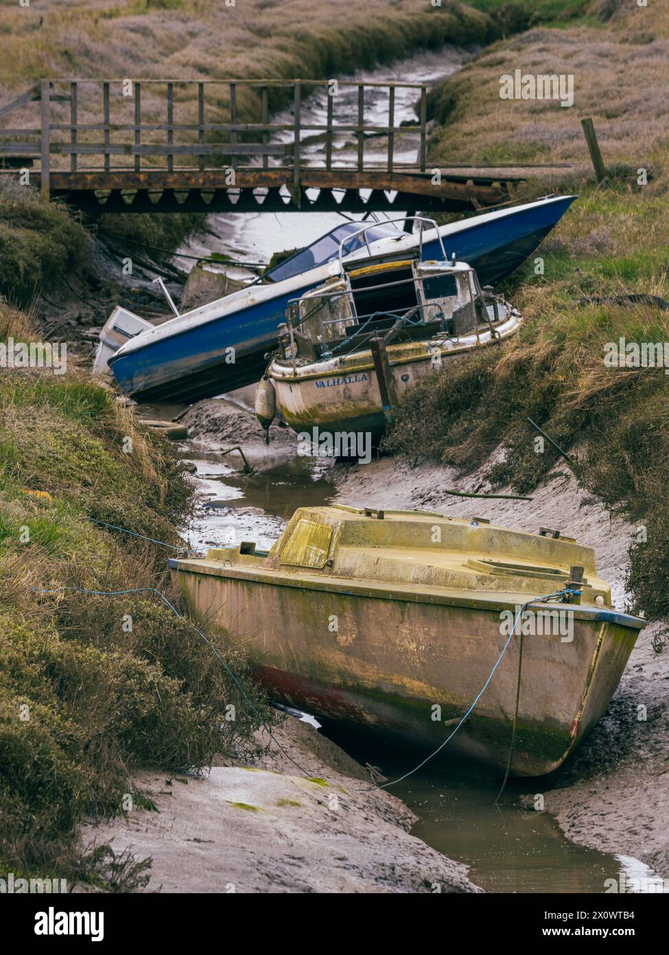 Benfleet, Essex, England, UK - March 22, 2023: Shipwrecks on the banks of East Haven Creek Stock Photo