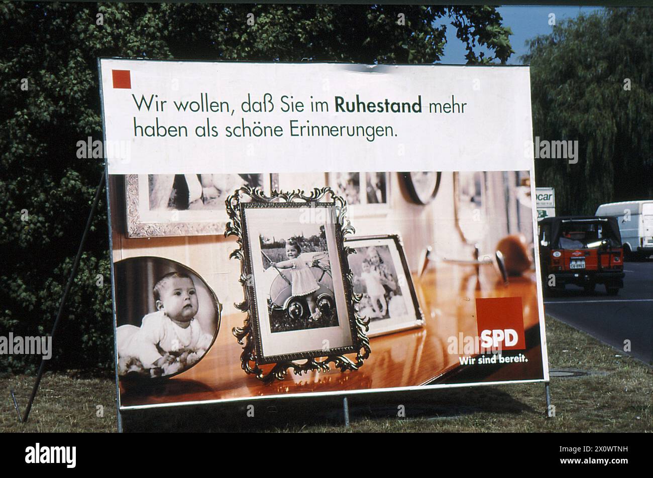 Berlin/Brandenburg/Germany/Billboards of Helmut Josef Michael Kohl, Geerman canchellor and leader of CDU been vandelized during general eelctions compiagn in Berlain and other billbaards are SPD are fine and people infront billboard in Berlin Brad nenburg Germany    (Photo.Francis Joseph Dean/Dean Pictures) Stock Photo