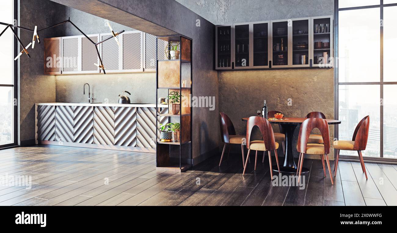 modern kitchen interior design concept. 3d rendering idea Stock Photo ...