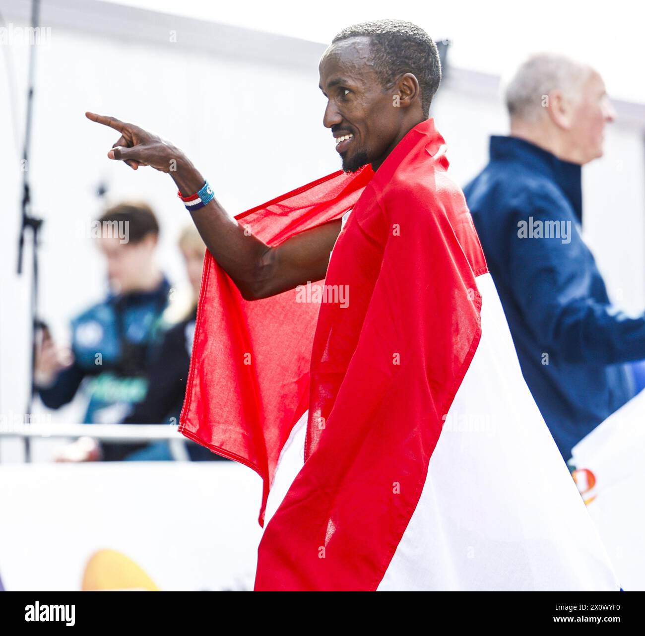 ROTTERDAM - Abdi Nageeye (NED) wins the 43rd edition of the NN Marathon Rotterdam on April 14, 2024 in Rotterdam, the Netherlands. ANP IRIS VAN DEN BROEK Credit: ANP/Alamy Live News Credit: ANP/Alamy Live News Stock Photo