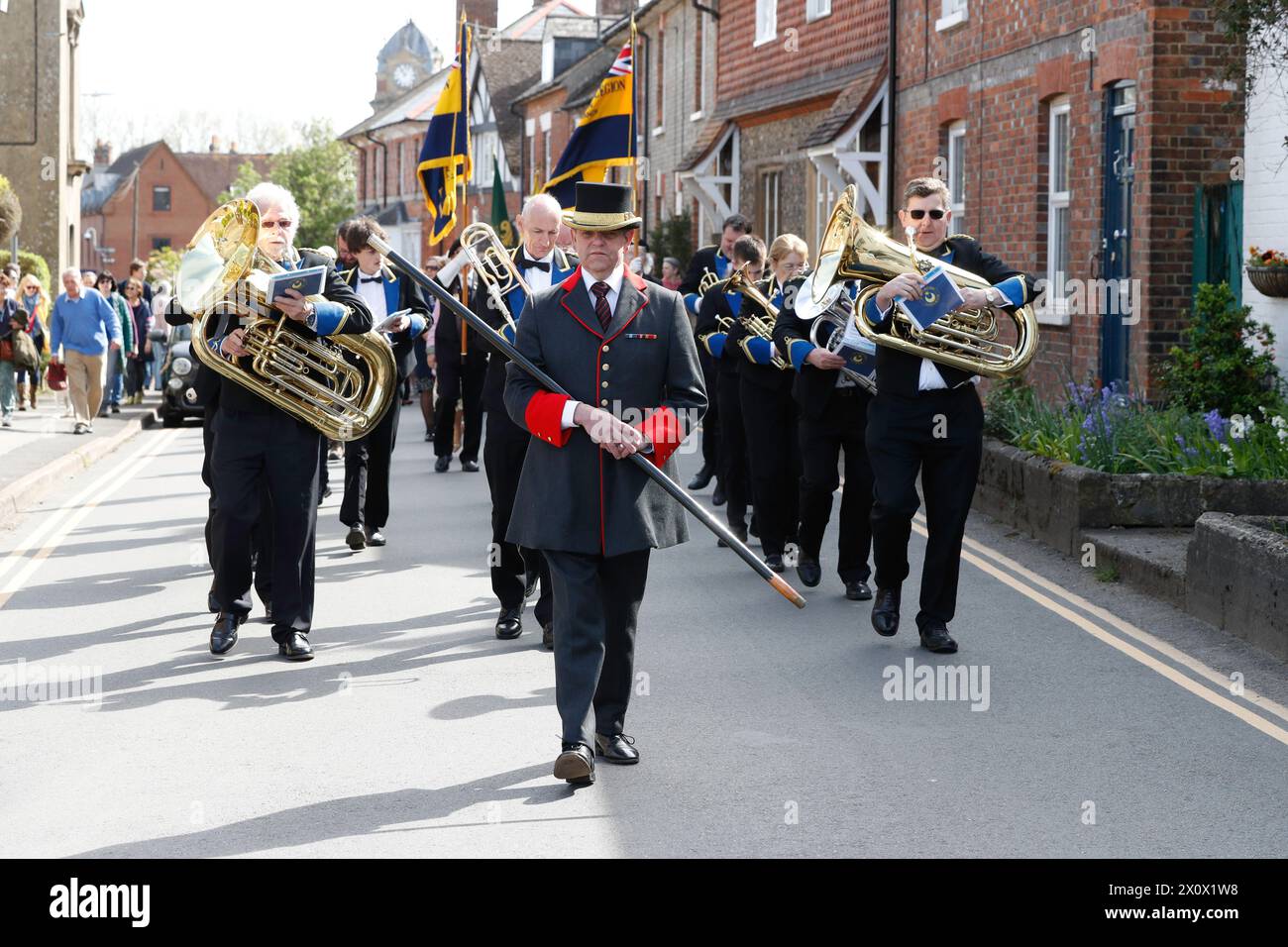 Hungerford, UK. 14th April 2024. The Bellman leads the Constables Parade followed by the Hungerford Town Band Credit: Red Water Images/Alamy Live News Stock Photo