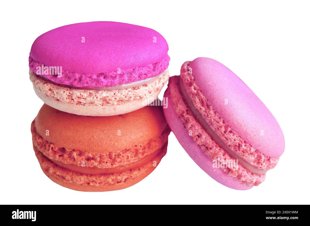 Stack of Beautiful Colored Macaron Pastries isolated on white background Stock Photo
