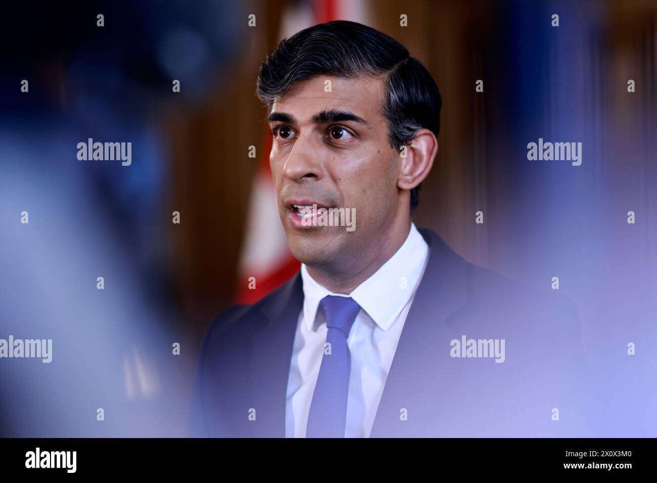 Prime Minister Rishi Sunak records a statement inside 10 Downing Street ...