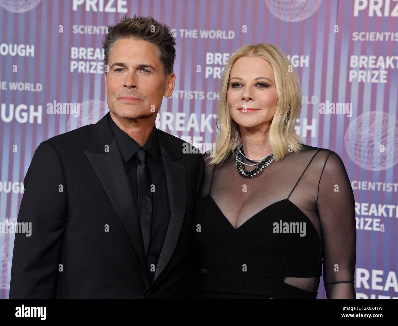 Rob Lowe (L) and Sheryl Berkoff attend the 10th annual Breakthrough Prize ceremony at the Academy Museum of Motion Pictures in Los Angeles on Saturday, April 13, 2024. The ceremony honors acclaimed science and mathematical luminaries. The Breakthrough Prize celebrates the research achievements of the world's top scientists, awarding more than $15 million in prizes annually. Each Breakthrough Prize is $3 million and presented in the fields of Life Sciences, Fundamental Physics, and Mathematics. Photo by Jim Ruymen/UPI Stock Photo