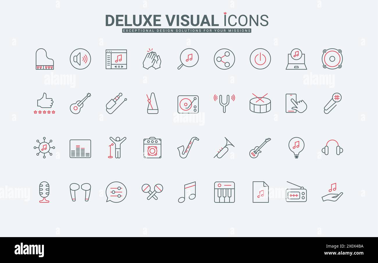 Music equipment and technology to play and record sound line icons set ...
