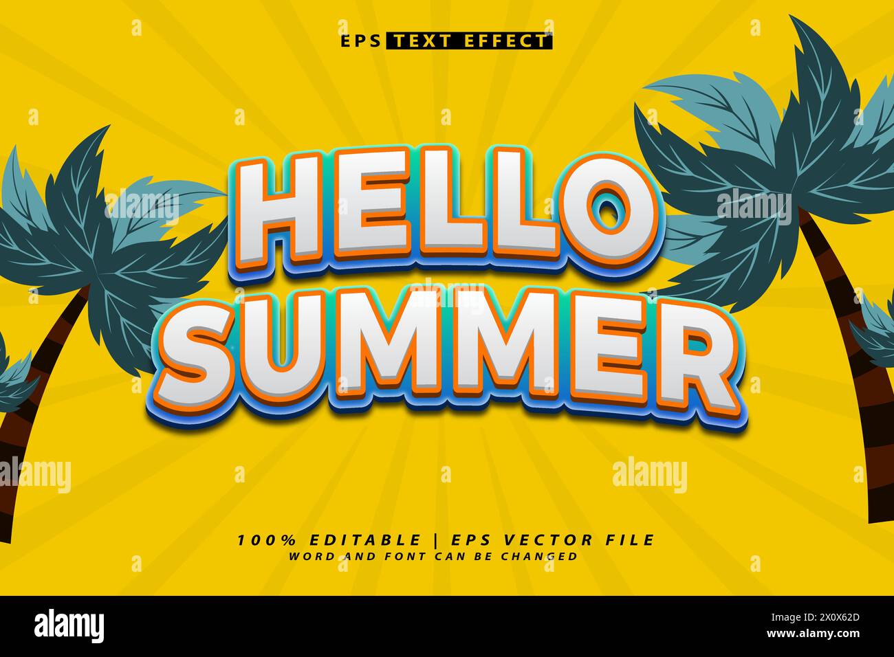 hello summer lettering 3d editable text effect Stock Vector