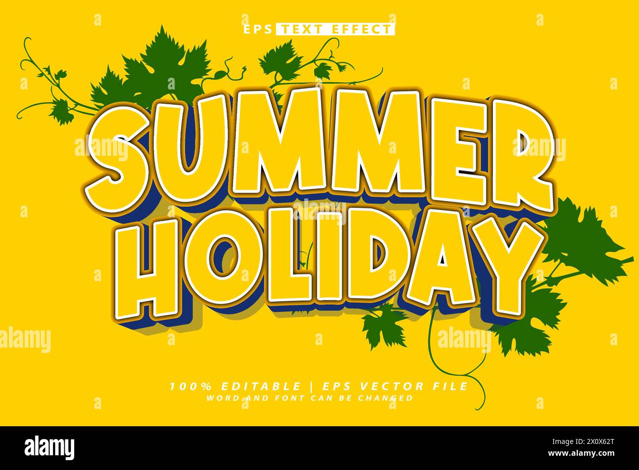 hello summer lettering 3d editable text effect Stock Vector