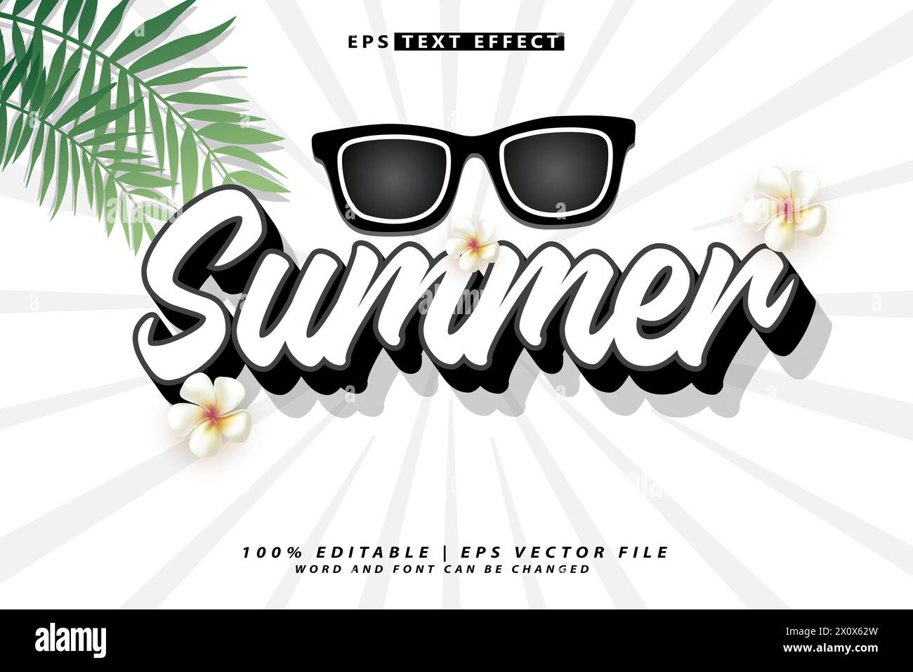 hello summer lettering 3d editable text effect Stock Vector