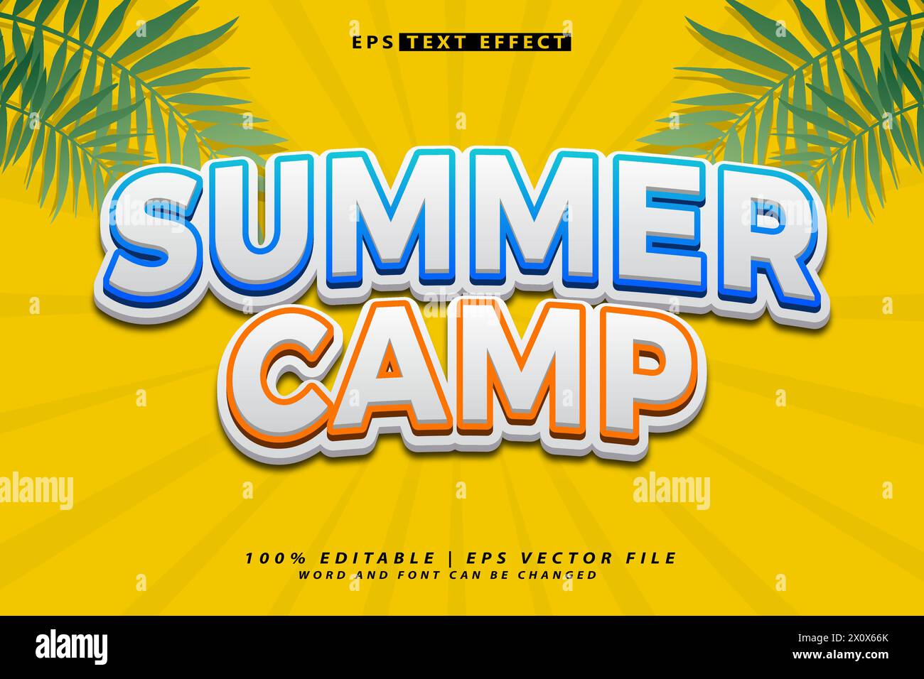 hello summer lettering 3d editable text effect Stock Vector