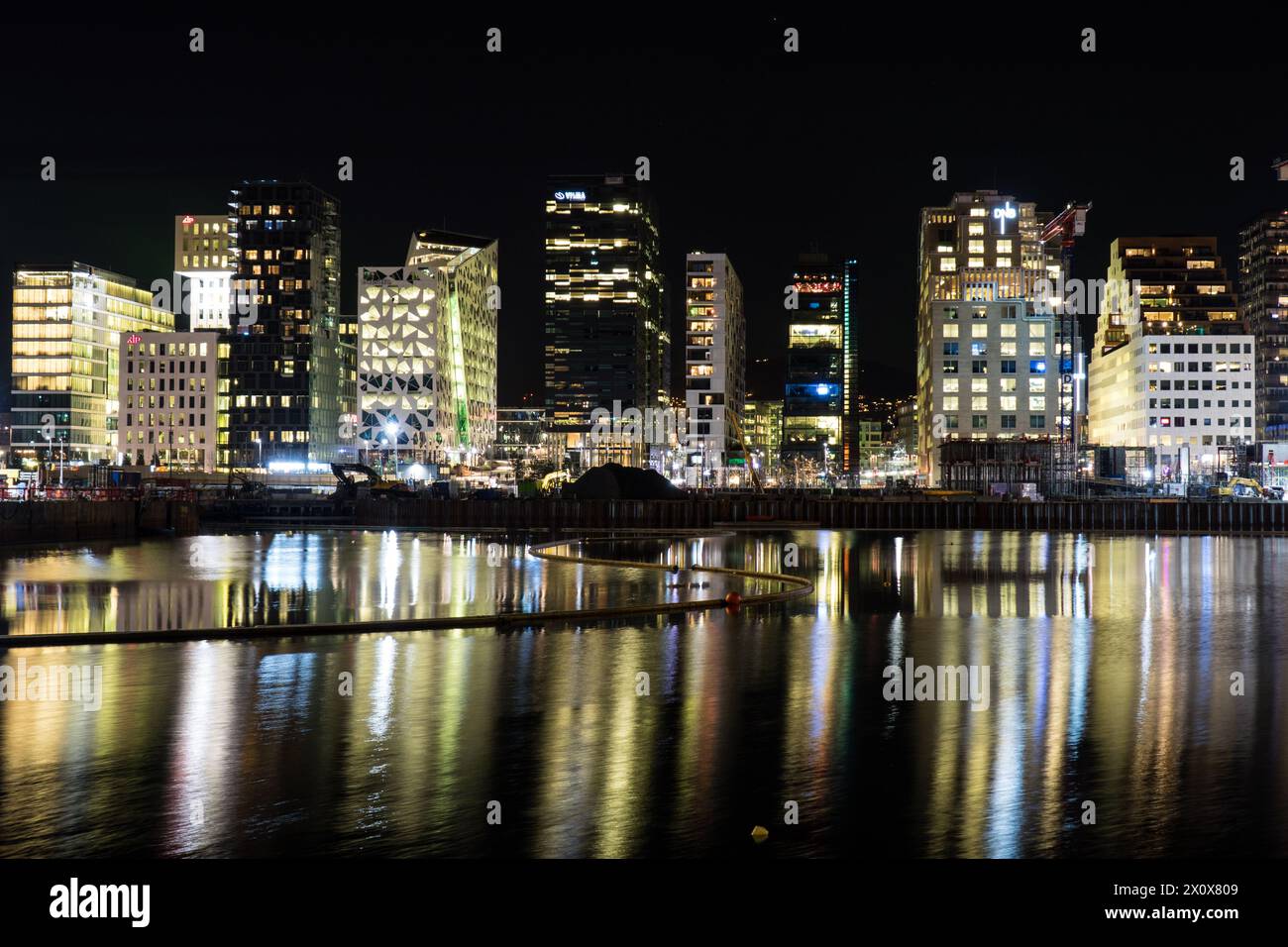Oslo skyline by night, Norway Stock Photo