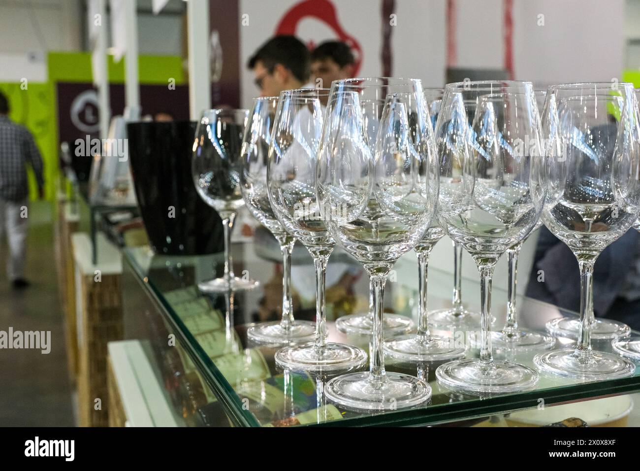 Verona, Italy. 14th Apr, 2024. Glasses are being prepared for wine