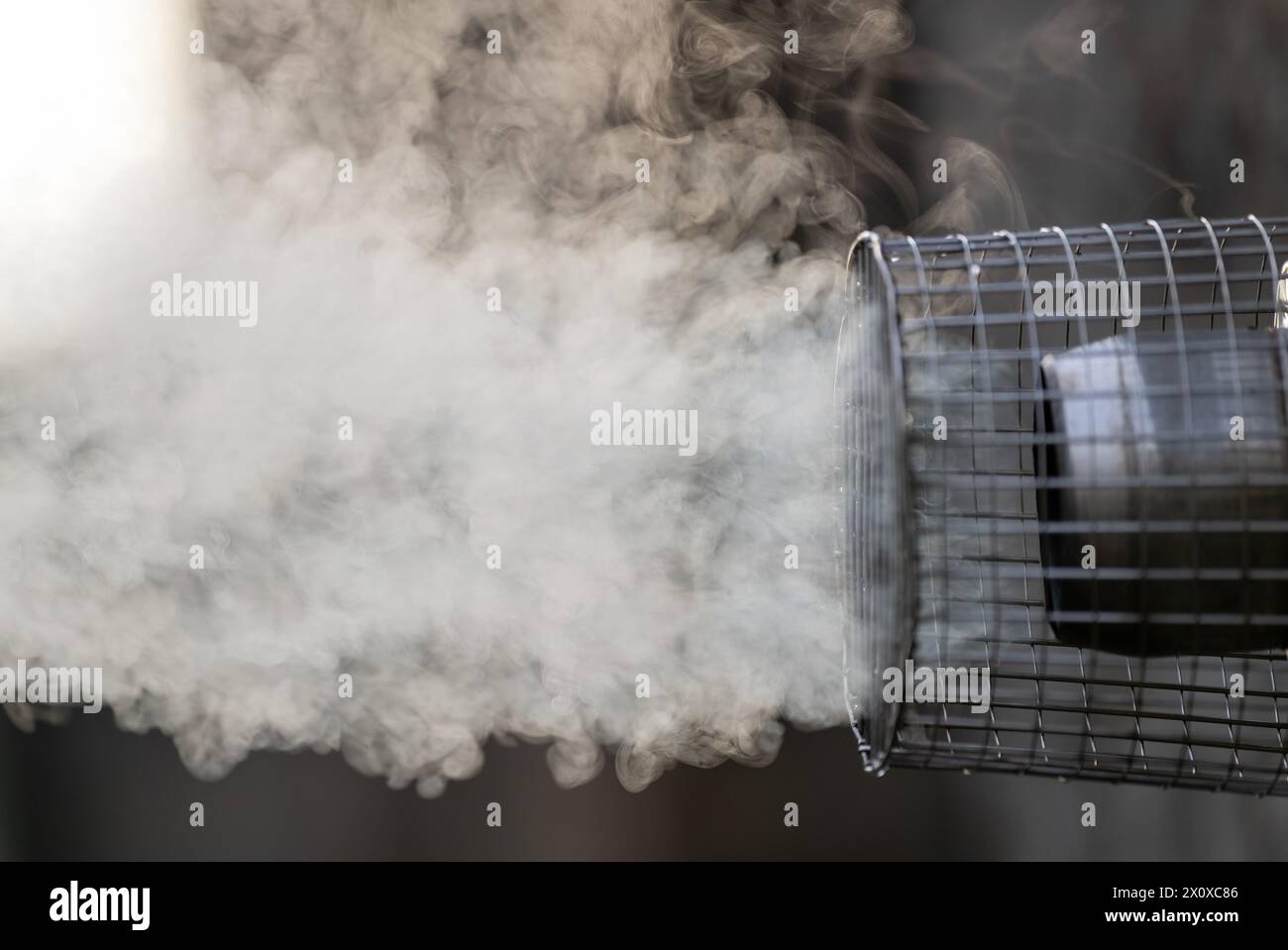Emissions from an oil fired boiler used for central heating in a rural home. North Yorkshire, UK. Stock Photo