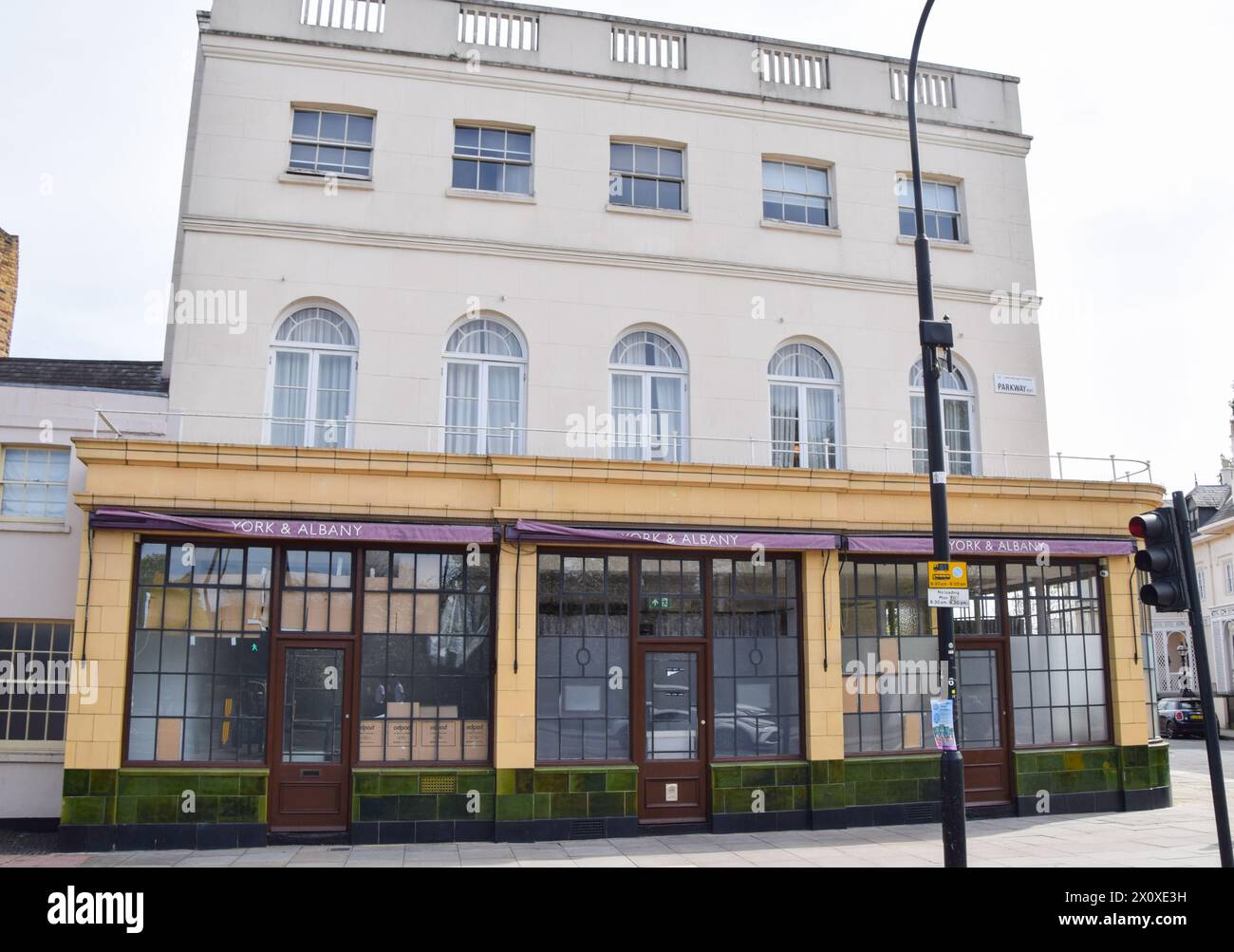 London, UK. 14th Apr, 2024. Exterior view of the York And Albany gastropub near Regent's Park, owned by Gordon Ramsay, which has been occupied by squatters. The building is currently on sale for 13 million pounds. Credit: Vuk Valcic/Alamy Live News Stock Photo