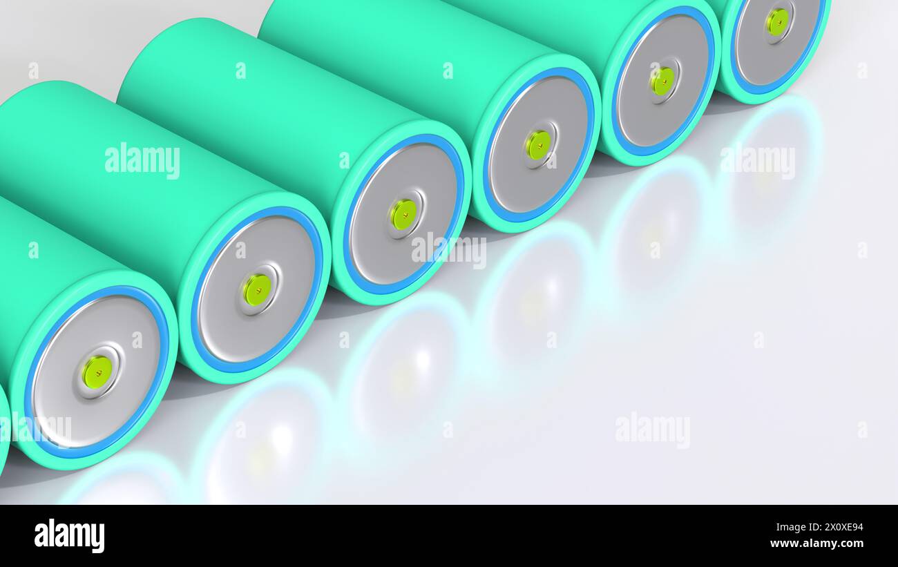 4680 green battery's for electric vehicles, Sustainable Energy Solutions, Innovations in Energy Storage, Progressive power sources, 3d rendering Stock Photo