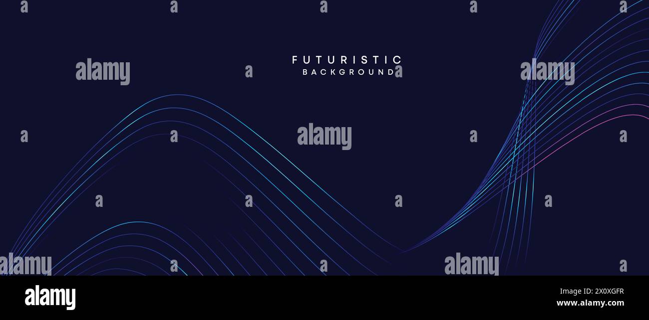 technology, digital age, data visualization, future technology background Smooth wave lines with purple, blue, and green gradient banner, presentation Stock Vector