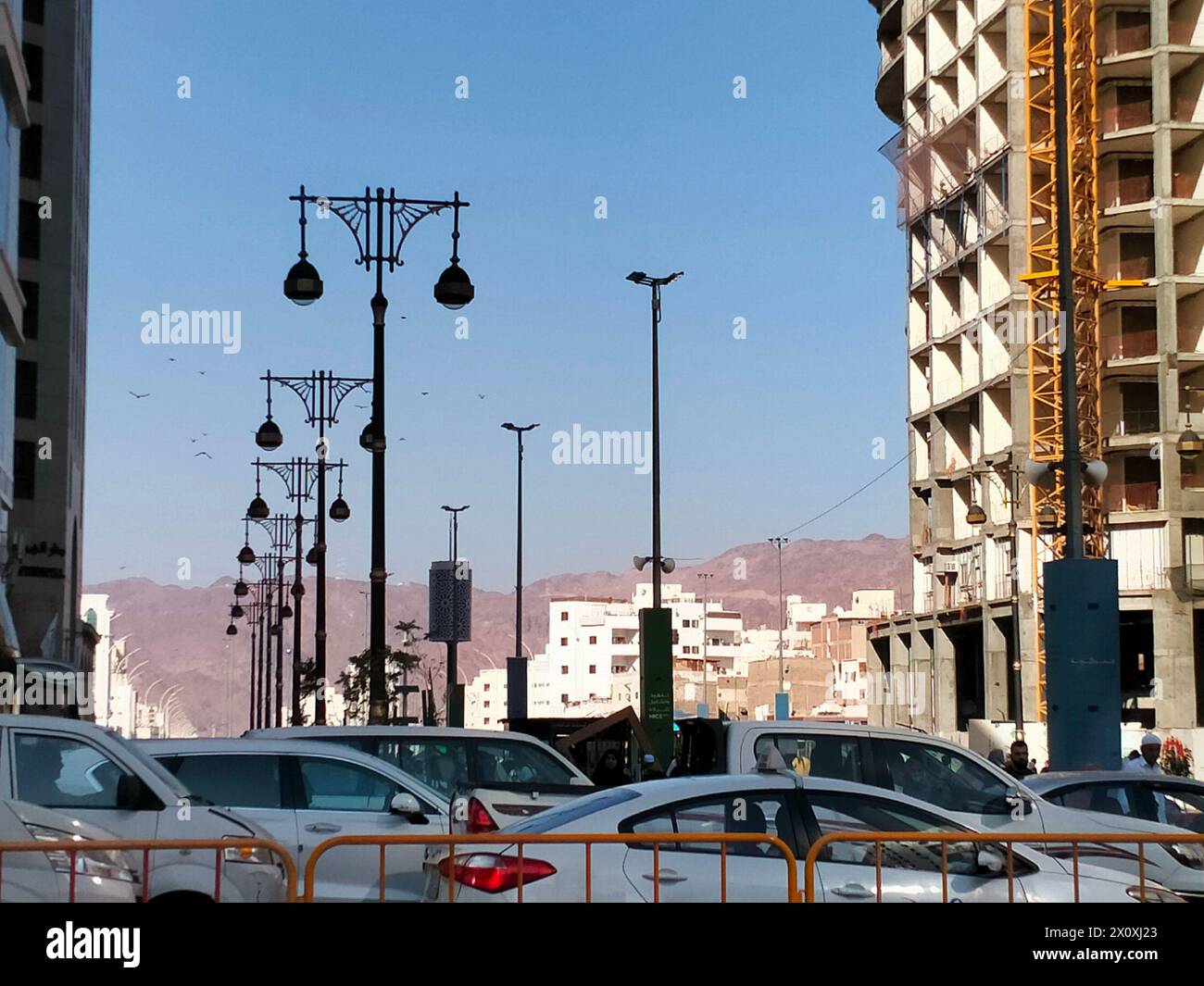 The highway in Medina, Saudi Arabia is busy with cars during the day Stock Photo
