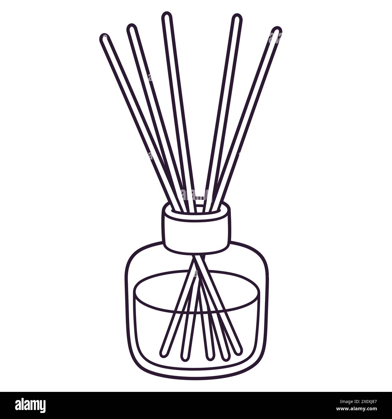 Reed diffuser home fragrance drawing, black and white doodle line icon. Cute hand drawn vector illustration. Stock Vector