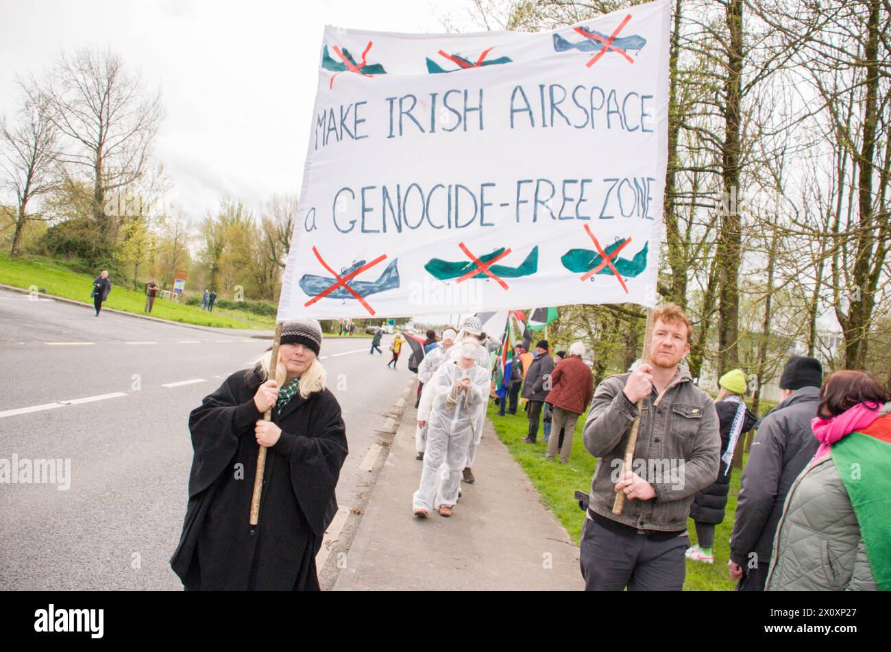 14th April, 2024. A large crowd of protesters gathered on Sunday at Shannon Airport to protest ongoing military support by the US for Israel's genocide in Gaza . Credit: Karlis Dzjamko/Alamy Live News Stock Photo