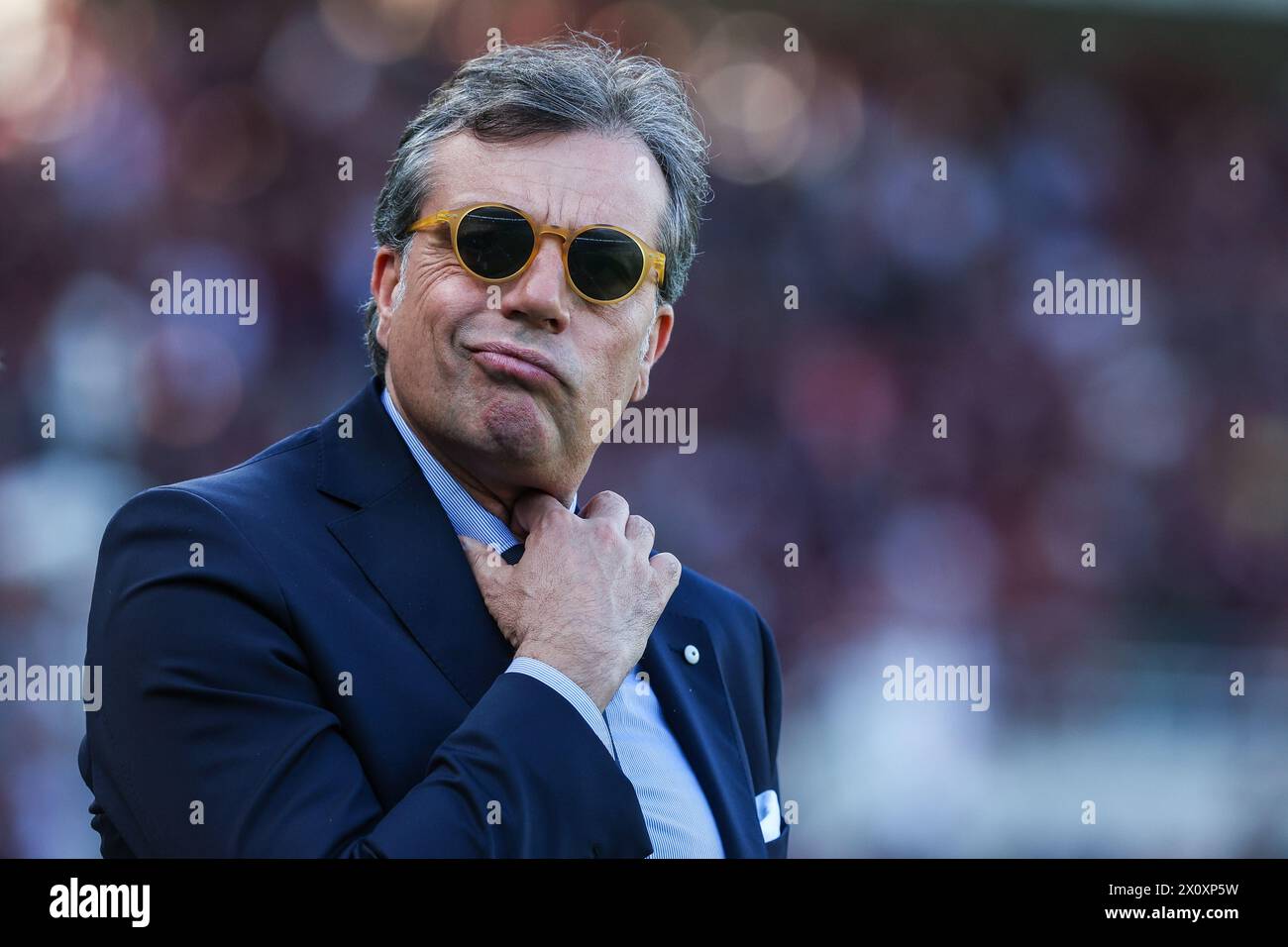 Cristiano Giuntoli Football Director of Juventus FC looks on during the Serie A 2023/24 football match between Torino FC and Juventus FC at Stadio Olimpico Grande Torino. Final score; Torino 0:0 Juventus. Stock Photo