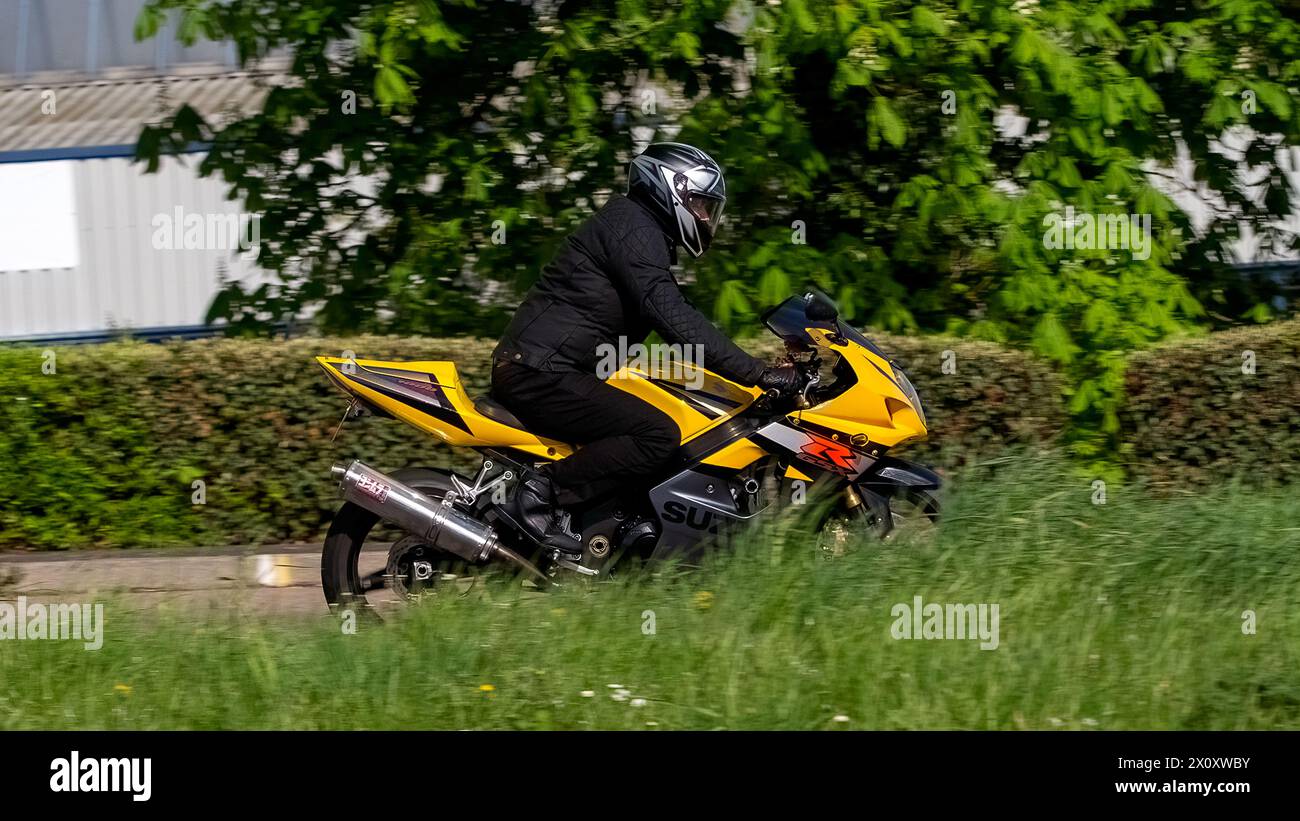 Milton Keynes,UK Apr 14th 2024 2004 yellow SUZUKI GSXR1000 motorcycle