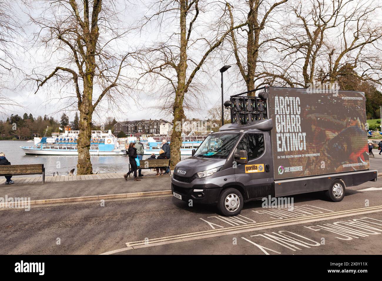 14th April 2024 Cumbria UK " Save Windermere" protest van driving the
