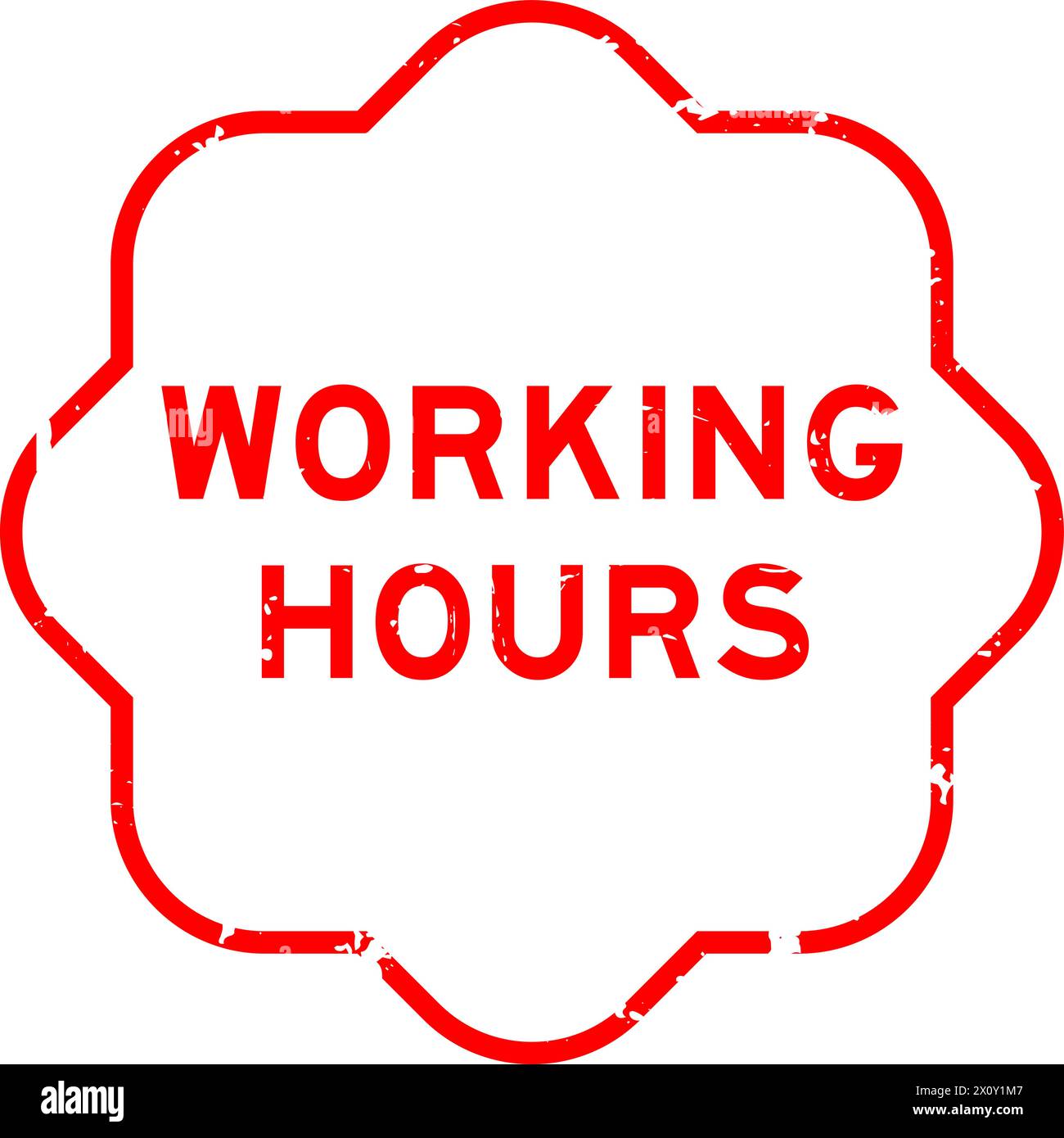 Grunge red working hours word rubber seal stamp on white background