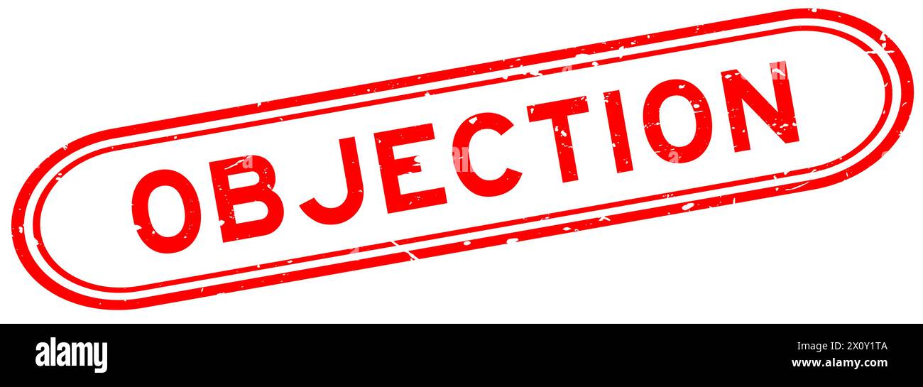 Grunge red objection word rubber seal stamp on white background Stock ...