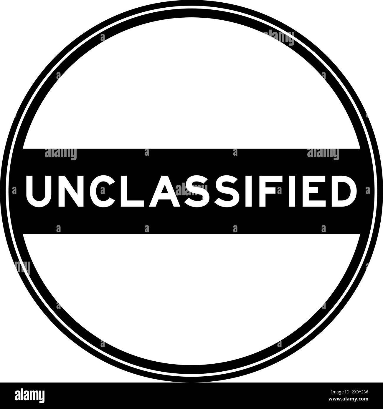 Black color round seal sticker in word unclassified on white background