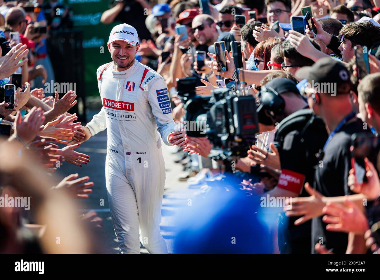 DENNIS Jake (gbr), Andretti Global, Porsche 99X Electric, portrait at the podium during the 2024 Misano ePrix, 5th meeting of the 2023-24 ABB FIA Formula E World Championship, on the Misano World Circuit Marco Simoncelli from April 11 to 14, 2024 in Misano Adriatico, Italy Stock Photo